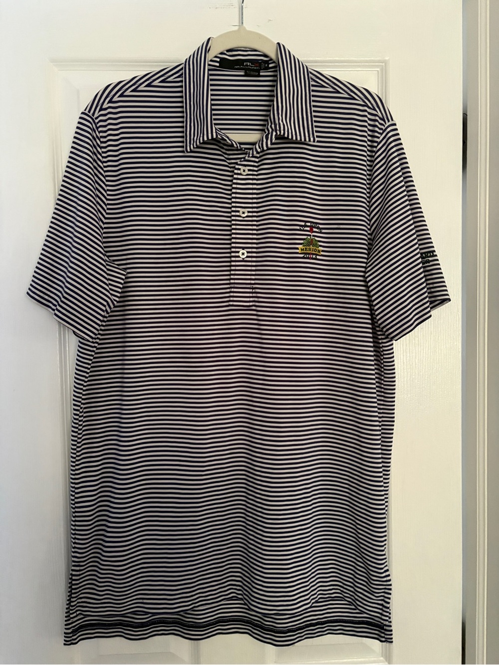 Ralph Lauren Navy and White Striped Men’s Short-Sleeve Polo #0014